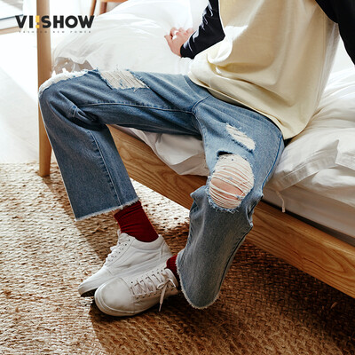 

Вэй Xiu (viishow) джинсы мужской воды мыть кошки, чтобы сломаться прямые джинсы мужские случайные длинные брюки прилива NC11021721 ковбой синий XXL