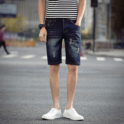 

Lucassa shorts men 's holes pants in the waist denim shorts male K130 dark blue 32