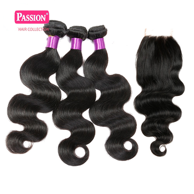 

Cheap Brazilian Body Wave With Closure Passion Hair Products Human Virgin Hair Brazilian Hair Bundles With Lace Closure4x4inch