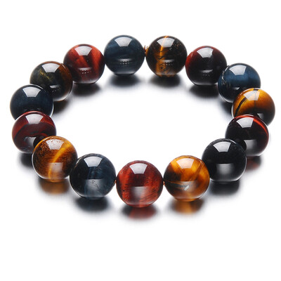 

Shi Yue jewelry 14mm color tiger eye stone men's bracelet multi-color tiger eyes stone string male