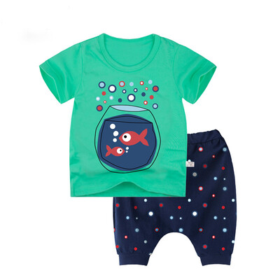 

Yue Tong Lai children's suit summer boys short-sleeved T-shirt harem pants suit summer Y1909 bubble goldfish 130