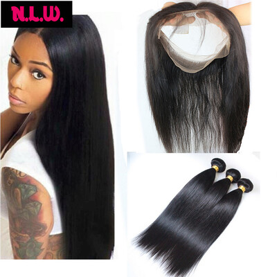 

360Lace frontal With 4 pcs weft hair bundles22x4x2 Brazilian Virgin human Silky Straight Hair 360 lace frontal with hair bundle