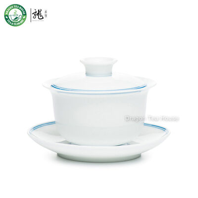 

Double Blue Lines White Porcelain Gongfu Handmade Tea Brewing Cup Gaiwan 150ml