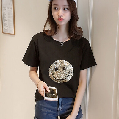 

VIVAHEART Smile Pattern T-Shirt Short Sleeve Women&39s Korean Girls T-Shirt VWTD173441 Black