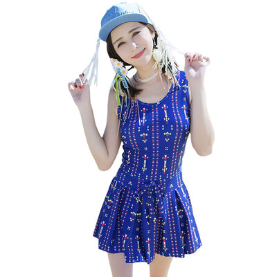 

QIHAI QIHAI ladies swim suit piece skirt type cover belly angle was thin conservative hot spring small chest steel rope gathered swimsuit 7119-8 blue M code