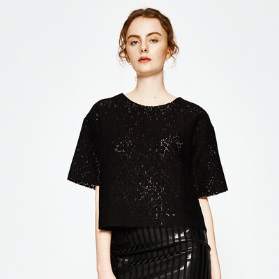 

UR Женская кружевная печать Модная элегантная футболка WE33R4EN2001 Deep Black L