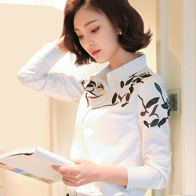 

Xian Ya 2017 women&39s fashion Slim temperament was thin Korean printing wild lapel collar shirt female zx16021707 white M