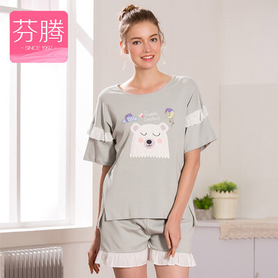 

Fen Teng FENTENG underwear pajamas summer 2017 new pure cute cartoon printing sweet home service suit female X9723935 gray green