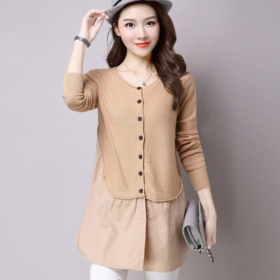 

Siberian white woman 2017 spring&summer gray solid color long-sleeved splicing chiffon sweater cardigan S63F0006A18JM camel