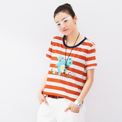 

Начало TOYOUTH 2017 Cartoon Print Leisure T-Shirt 8720131800 Orange White Stripe M