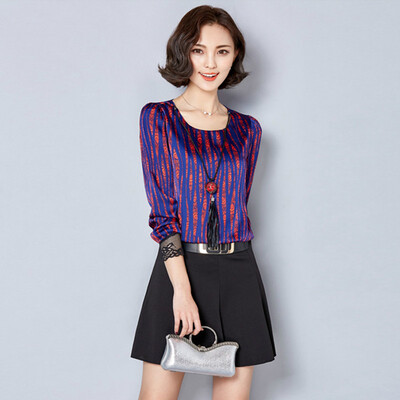 

Xian Ya fashion Slim temperament was thin Korean version of the striped round neck collar splicing bottom dress female zxTSA7510 purple XL
