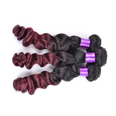 

New Top Grade 8A Brazilian Ombre Burgundy Loose Wave 1 Bundles Ombre Two Tone 1B Burgundy Virgin Loose Wave Red Human Hair Weave