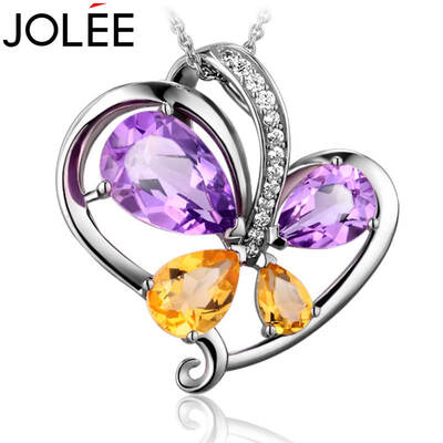 

Yulan JOLEE Silver Necklace Natural Crystal Pendant Color Gem Simple Fashion Lockbone Necklace Send Girlfriend Honored Lady Gift Color