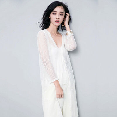 

Long Yue Women's Arts Knit Sweater Sweater Cardigan LWYC174207 White M