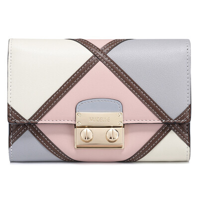 

New York Lan NUCELLE cowhide wallet short paragraph Europe and the United States retro hit color art hand holding wallet card package fight color coffee 183