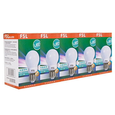 

Foshan Lighting (FSL) Светодиодная лампа Энергосберегающая лампа 3W Дневной свет 6500K E27 Crystal Series 5 Pack