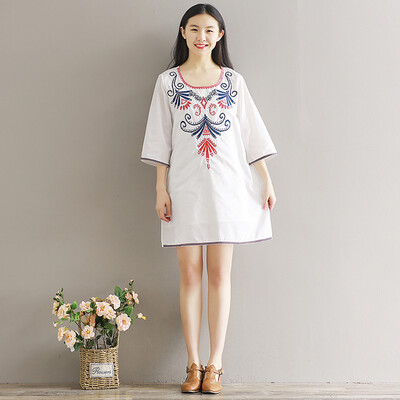 

City Plus CITYPLUS Art Retro Embroidery Loose Large Size Sleeve Dress CWQZ173151 White L