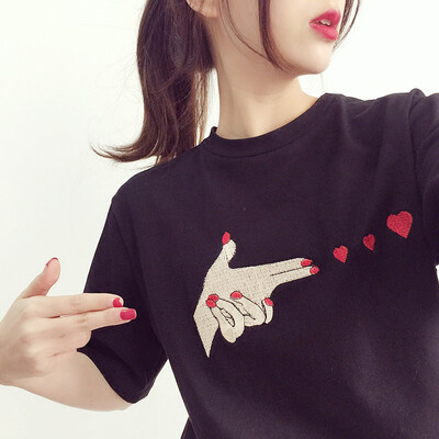 

City Plus CITYPLUS Arts Fan Top Fashion Simple Student Embroidered Bottom Shirt T-Shirt CWTD174164 Black M