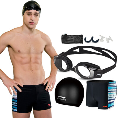 

Li Ning LI-NING All-round swim swimsuits swimsuits swimsuits five sets of fashionable high-quality swimming pants swimming goggles swim cap sets LSJK666-1 black XL