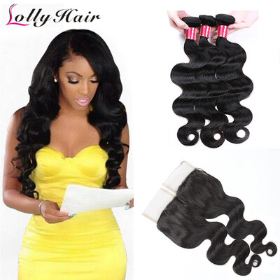 

Good 7A Grade Brazilian Virgin Hair With Closure 3Hair Bundles With Lace Closure Brazilian Body Wave Human Hair Weave With Closure