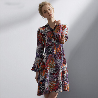 

Marc Rebecca Print Silk Trim Sleeve Silk One Piece 72003E Leaf Print  Code