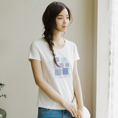 

INMAN 2017 summer new text printing cotton round neck T-shirt female short-sleeved loose jacket ivory L 1872022101