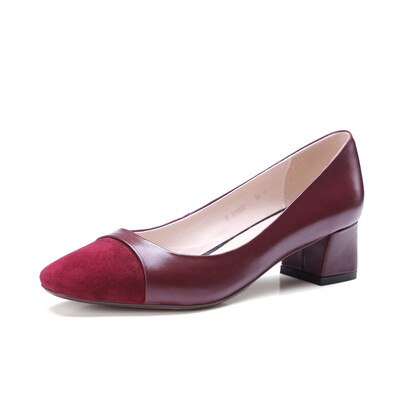 

WETKISS 2017 Brand Genuine Leather Patch Women Pumps Square toe Shallow Boat Shoes Sexy Casual Med Square Heels Shoes Woman