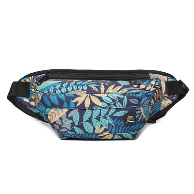 

Mens sports waist chest bag with headphone hole leaf pattern blue