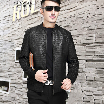 

Men's leather jacket long sleeve autumn witer clothing genuine sheepskin motocycle coat real leather newest style with printing