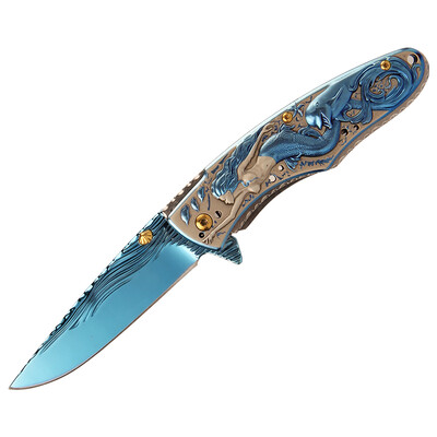 

Austrian Damascus Damascus Knife Outdoors Folding Knife Carrying Outland Wilderness Army Saber Dragon Damascus Knife Knife