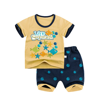 

Yue Tong Lai children's suit summer boy short-sleeved T-shirt harem pants suit summer Y1908 swimming small fish 130