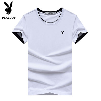 

Playboy PLAYBOY футболка 2017 года новый мужской моды сплошной цвет шею с коротким рукавом футболки 17001PL1917 оранжевый 2XL