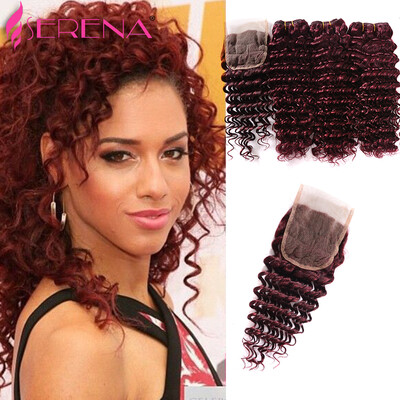 

7A Mink Brazilian Virgin Hair Deep Curly Red Human Hair Weave 3 Bundles 99j Brazilian Deep Curly Virgin Hair Wine Red Weft Hair