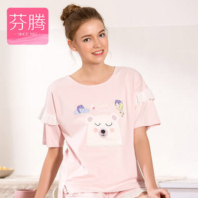 

Fen Teng FENTENG underwear pajamas summer 2017 new pure cute cartoon printing sweet home service suit female X9723935 light pink
