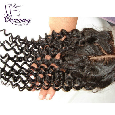 

Peruvian Deep Curly Silk Base Closure 3.5x4 Middle Part Peruvian Lace Closure Bleached KnotsVirgin Human Hair Closure Silk Base