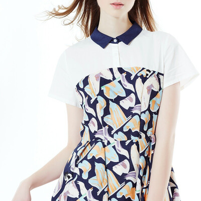 

Wandian dress (WANDIAN) Цветочный костюм POLO воротник с коротким рукавом в длинном платье 1162N38089 L
