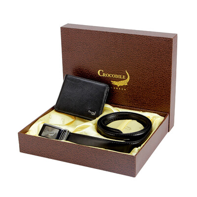 

Fashion Business Men's Transverse Wallet Leather Belt in Gift Box, Black