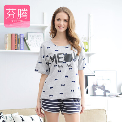 

Fen Teng FENTENG Underwear Pajamas Summer 2017 New Cute Letter Print Short Sleeve Shorts Home Set Clothing Female X9626639 Gray