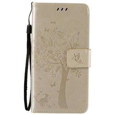 

Gold Tree Design PU Leather Flip Cover Wallet Card Holder Case for SONY M4