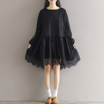 

CITYPLUS Sen female art style large size loose lace dress CWQZ172258 black M
