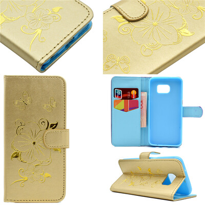 

Gold Hot Stamping Foil Gold Design PU Leather Flip Cover Wallet Card Holder Case for Samsung GALAXY S7 Edge