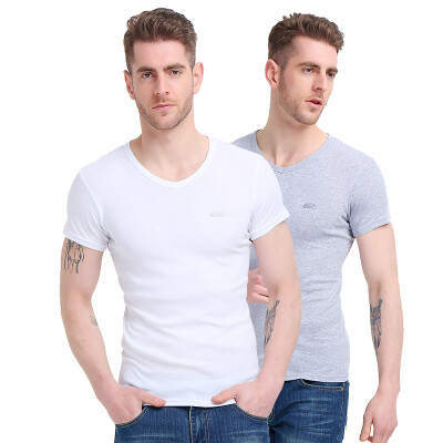 

Bosideng Men&39s Vest 2pcs Men&39s T-Shirt Short Sleeve Cotton V-Neck Shirt Pure Color Breathable Shirt Gray White L