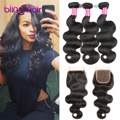

Bling Hair Peruvian Virgin Hair Body Wave 3 Bundles with Closure FreeMiddleThree 7A Grade 100 Unprocessed Human Hair Weave