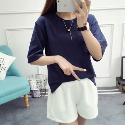 

VIVAHEART Korean casual fashion solid color round neck t-shirt short-sleeved shirt female VWTD174138 possession of blue S