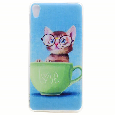 

Glasses cat Pattern Soft Thin TPU Rubber Silicone Gel Case Cover for Sony Xperia E5