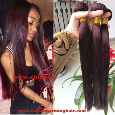 

#99J Red Wine Colored Human Hair 3 Bundles Brazilian Virgin Hair Straight Weaves 8A Straight 99j Remy Hair Extensions