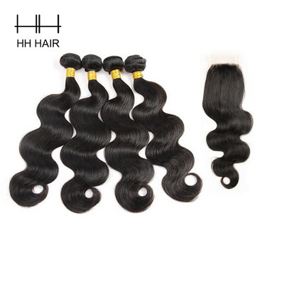 

Malaysian Virgin Hair with Closure Malaysian Body wave 4 Bundles with 1pc Closure Virgin Human Hair Weft with 1pc 4x4 Inch Free Pa