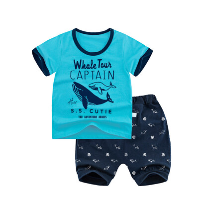 

Yue Tong Lai children's suit summer boy short-sleeved T-shirt harem pants summer suit Y1927 deep sea whale 130