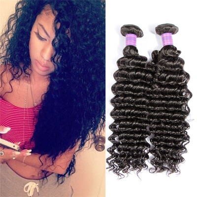 

Sexy Lady Hair Peruvian Deep Wave Non-remy Human Hair Weaving 2pcs Natural Color Can Be Straighten And Dyed Free Shipping