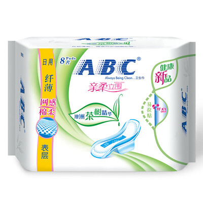 

ABC tea tree series slim net sense of cotton soft surface daily sanitary napkins 240mm * 8 (Australian tea tree essence)